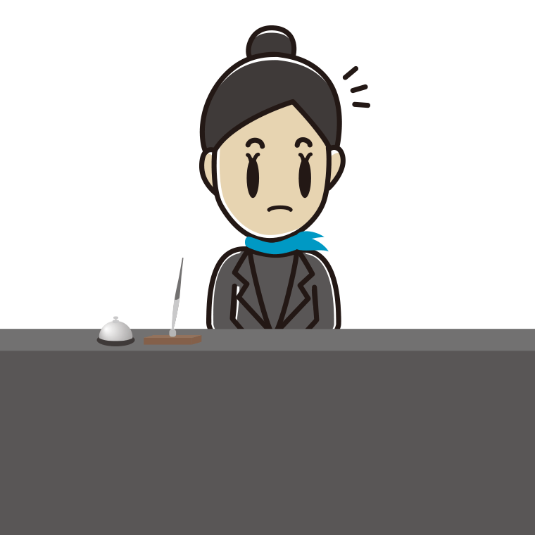 何かに気付く女性コンシェルジュのイラスト【色あり、背景なし】透過PNG