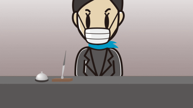 マスクをする女性コンシェルジュのイラスト【色、背景あり】PNG