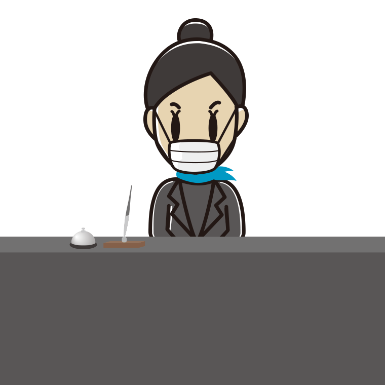 マスクをする女性コンシェルジュのイラスト【色あり、背景なし】透過PNG