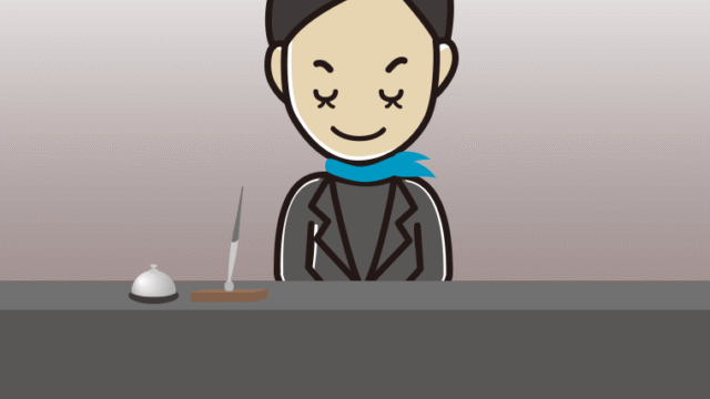 お辞儀する女性コンシェルジュのイラスト【色、背景あり】PNG