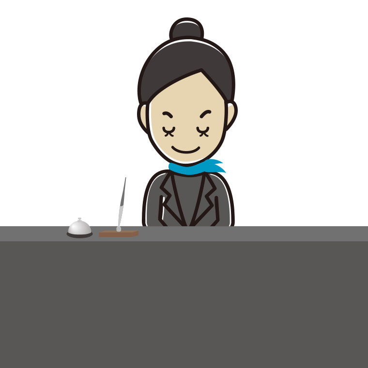 お辞儀する女性コンシェルジュのイラスト【色あり、背景なし】透過PNG