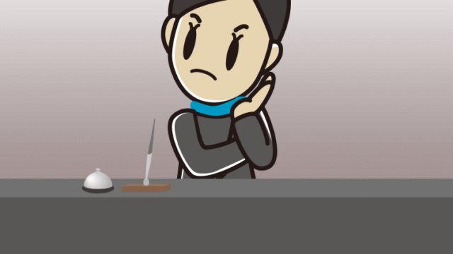 考える女性コンシェルジュのイラスト【色、背景あり】PNG