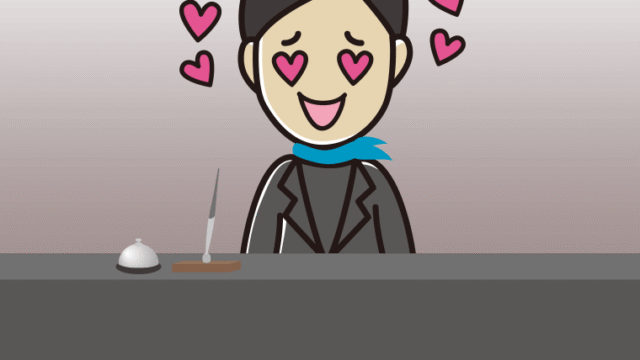 目がハートの女性コンシェルジュのイラスト【色、背景あり】PNG