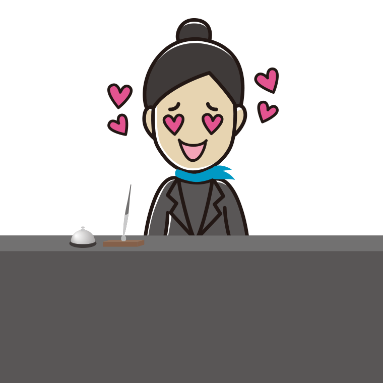 目がハートの女性コンシェルジュのイラスト【色あり、背景なし】透過PNG