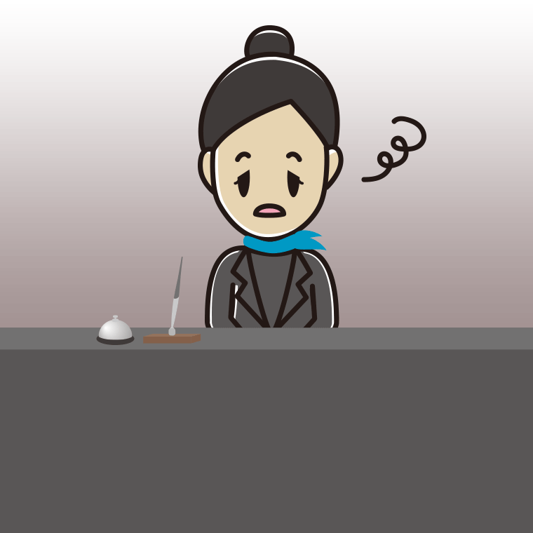 ぼーっとする女性コンシェルジュのイラスト【色、背景あり】PNG