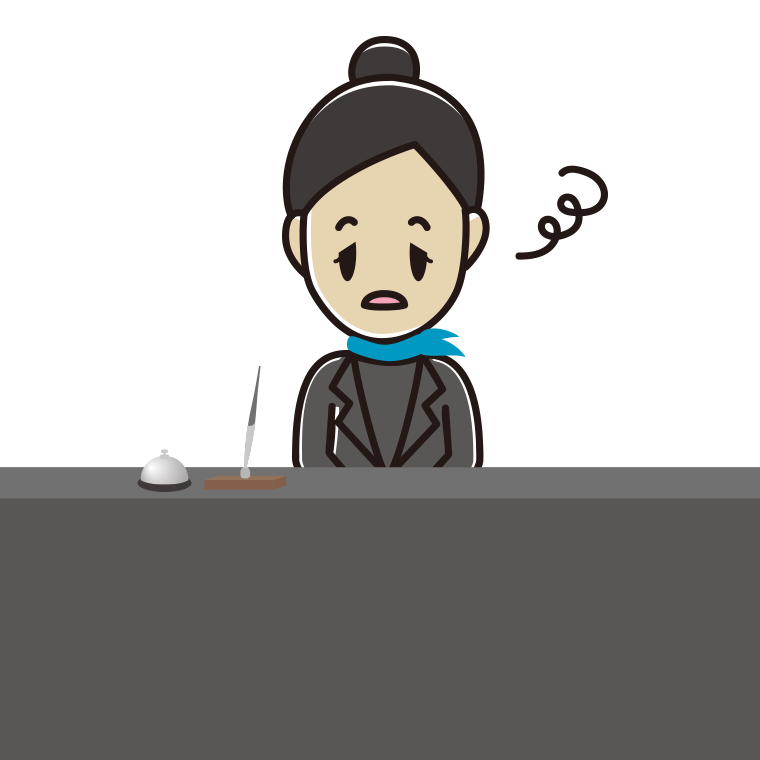 ぼーっとする女性コンシェルジュのイラスト【色あり、背景なし】透過PNG