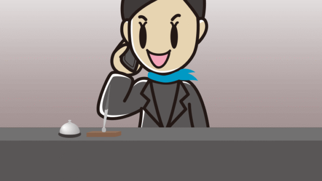 スマホで電話する女性コンシェルジュのイラスト【色、背景あり】PNG