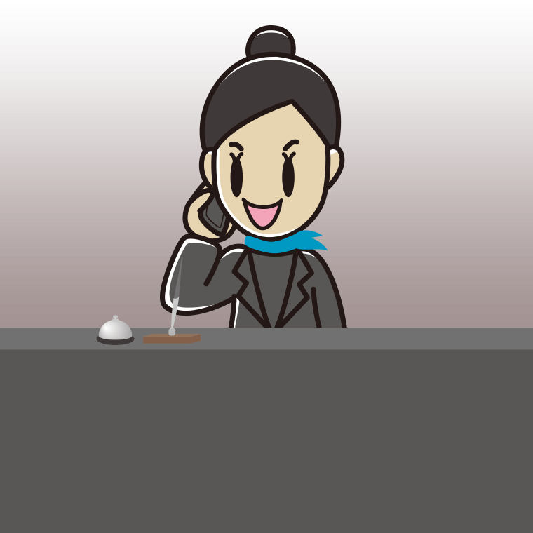 スマホで電話する女性コンシェルジュのイラスト【色、背景あり】PNG
