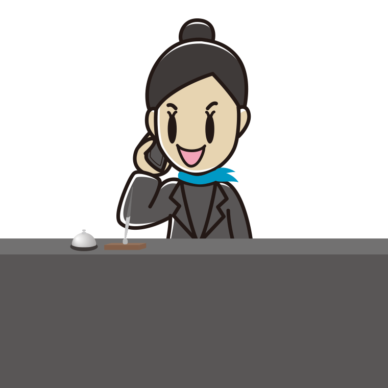 スマホで電話する女性コンシェルジュのイラスト【色あり、背景なし】透過PNG