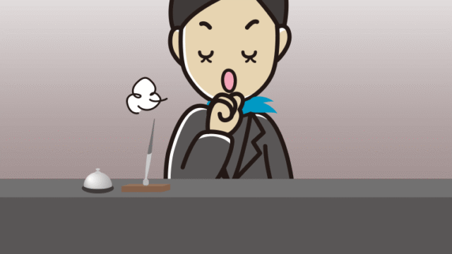 咳払いする女性コンシェルジュのイラスト【色、背景あり】PNG