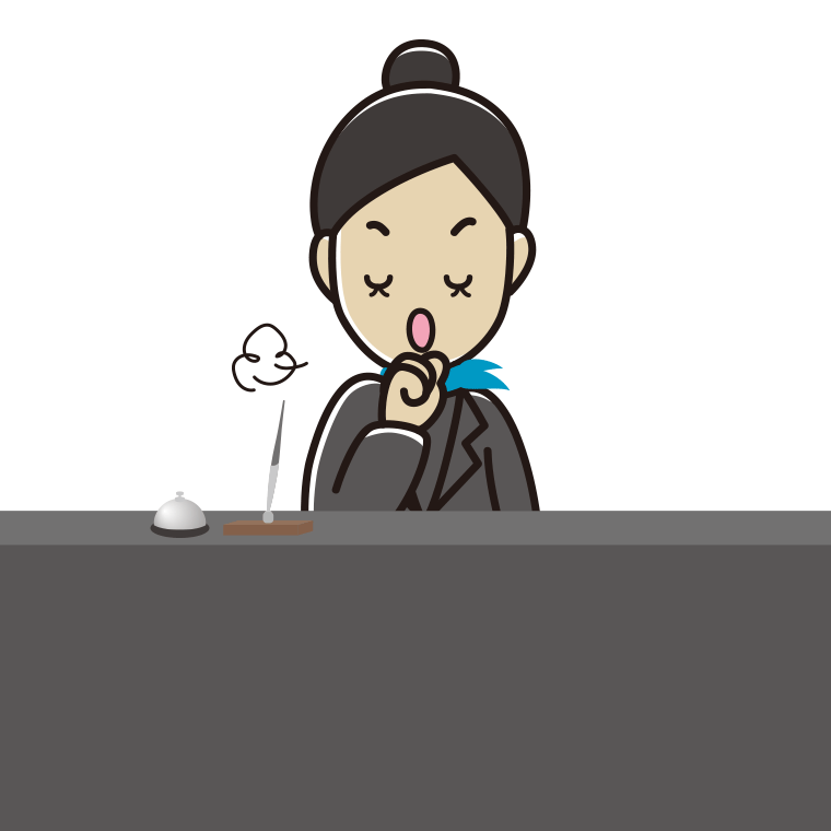 咳払いする女性コンシェルジュのイラスト【色あり、背景なし】透過PNG