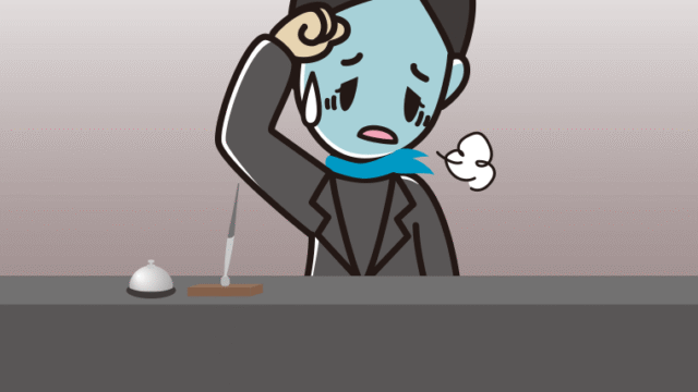 具合が悪い女性コンシェルジュのイラスト【色、背景あり】PNG