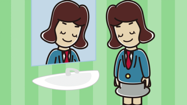 鏡にお辞儀する女子高校生のイラスト【色、背景あり】PNG