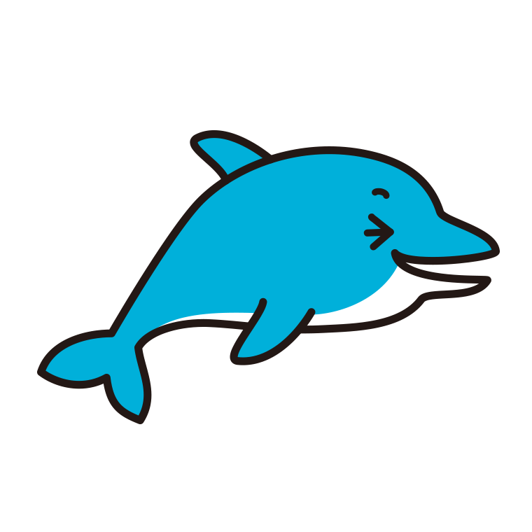 笑うイルカちゃんのイラスト【色あり、背景なし】透過PNG