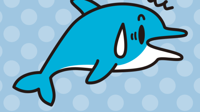 驚くイルカちゃんのイラスト【色、背景あり】PNG