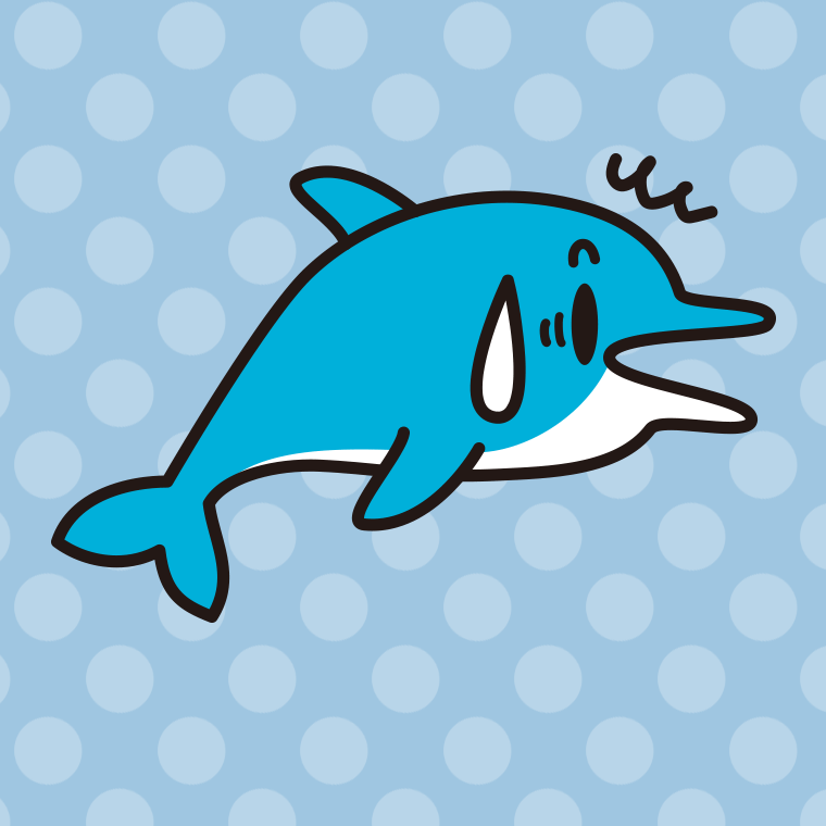 驚くイルカちゃんのイラスト【色、背景あり】PNG