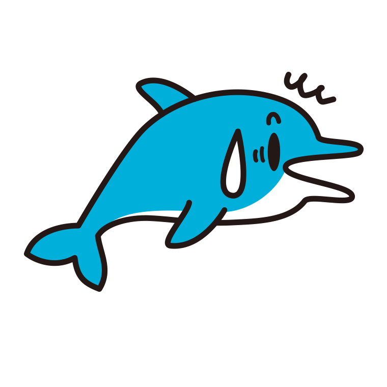 驚くイルカちゃんのイラスト【色あり、背景なし】透過PNG