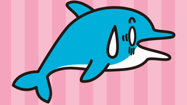 ショックを受けるイルカちゃんのイラスト【色、背景あり】PNG