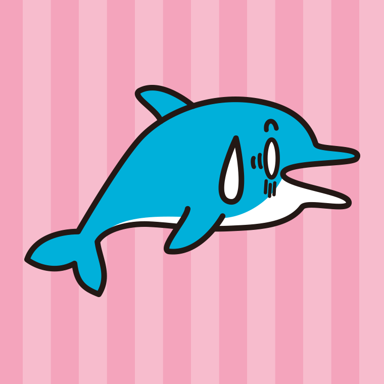 ショックを受けるイルカちゃんのイラスト【色、背景あり】PNG