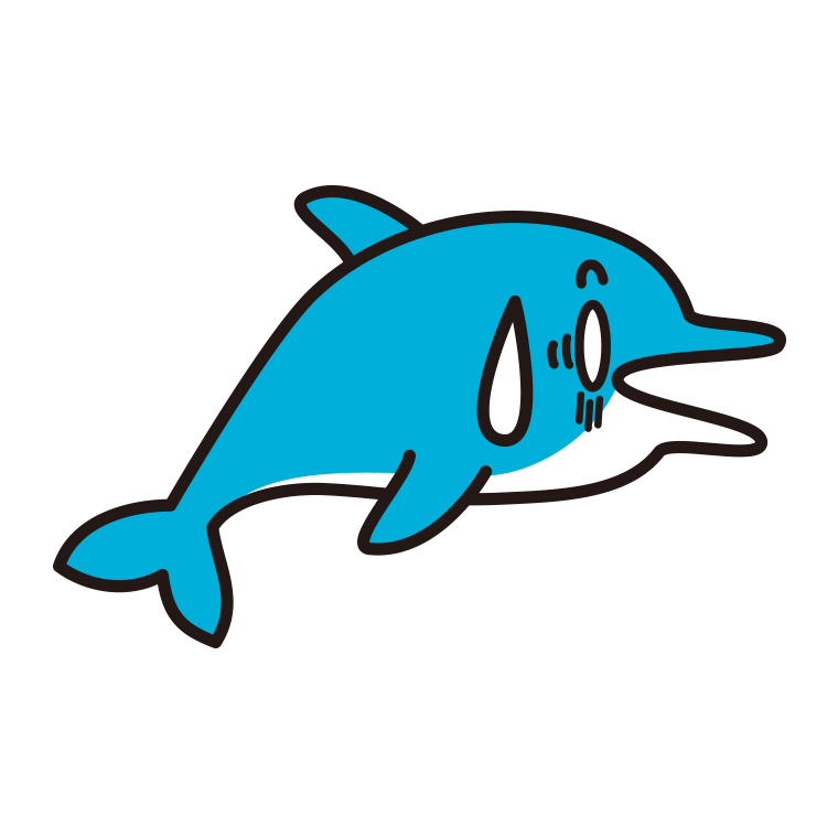 ショックを受けるイルカちゃんのイラスト【色あり、背景なし】透過PNG