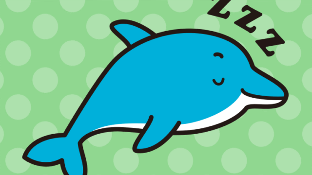 眠るイルカちゃんのイラスト【色、背景あり】PNG