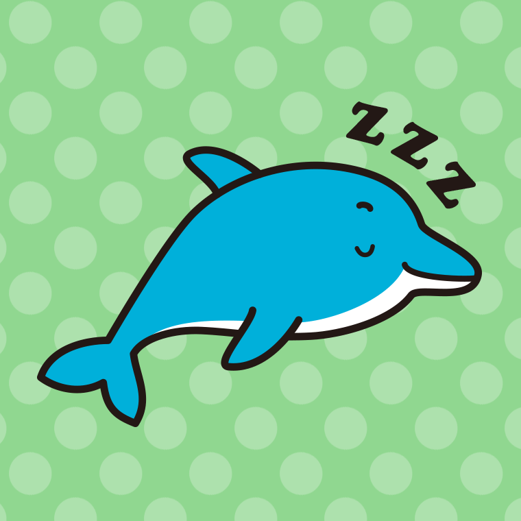 眠るイルカちゃんのイラスト【色、背景あり】PNG