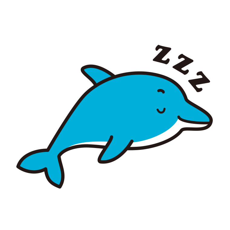 眠るイルカちゃんのイラスト【色あり、背景なし】透過PNG
