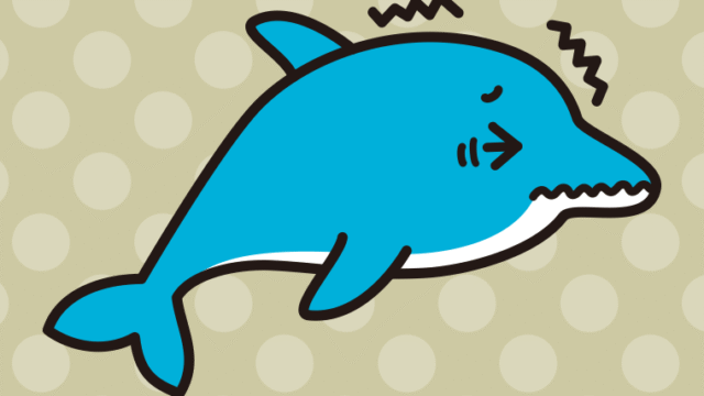 ブルブル震えるイルカちゃんのイラスト【色、背景あり】PNG