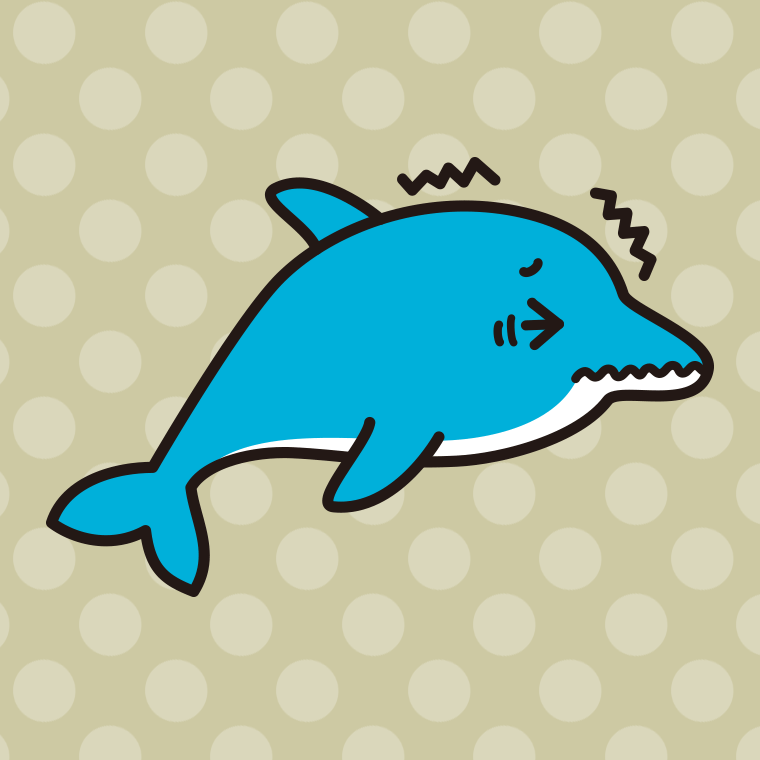 ブルブル震えるイルカちゃんのイラスト【色、背景あり】PNG