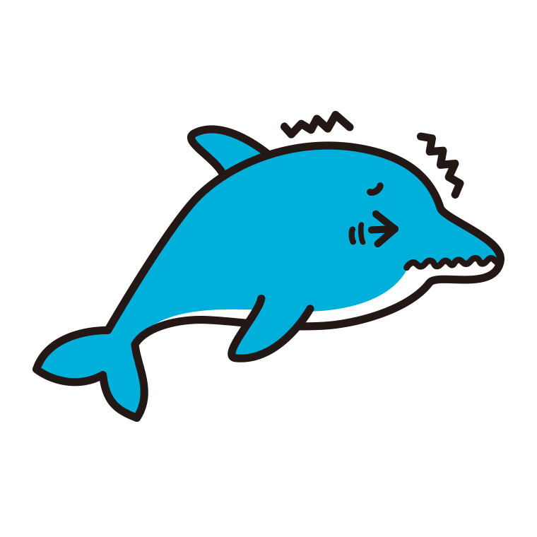 ブルブル震えるイルカちゃんのイラスト【色あり、背景なし】透過PNG