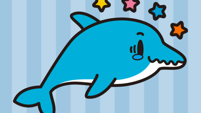 ジーンとするイルカちゃんのイラスト【色、背景あり】PNG