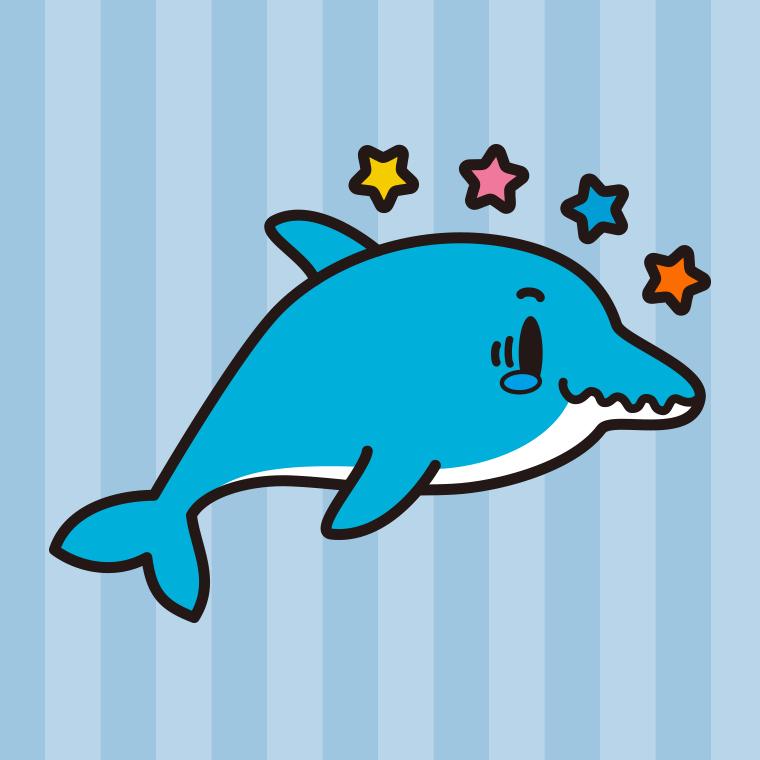 ジーンとするイルカちゃんのイラスト【色、背景あり】PNG