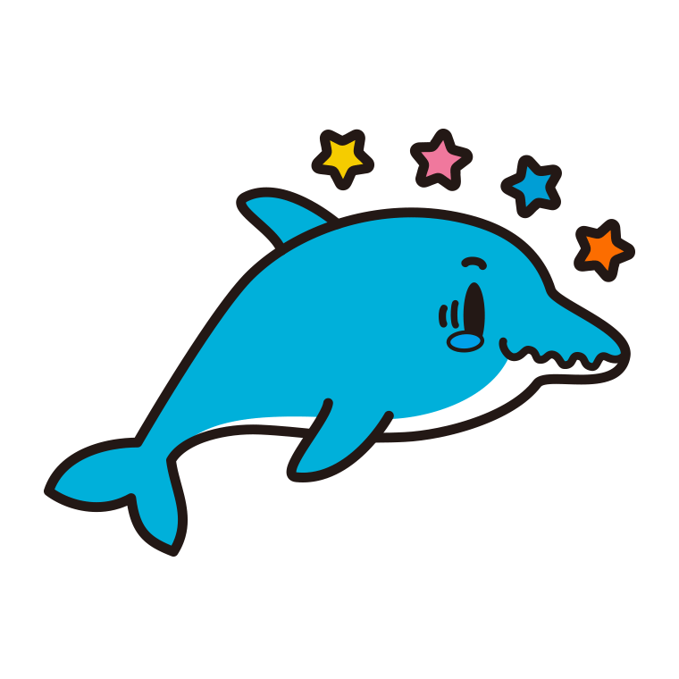 ジーンとするイルカちゃんのイラスト【色あり、背景なし】透過PNG