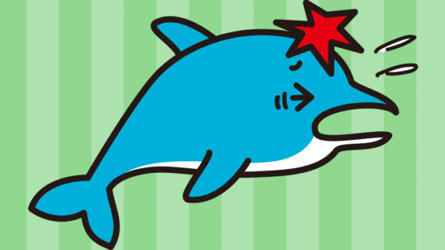 ぶつかるイルカちゃんのイラスト【色、背景あり】PNG