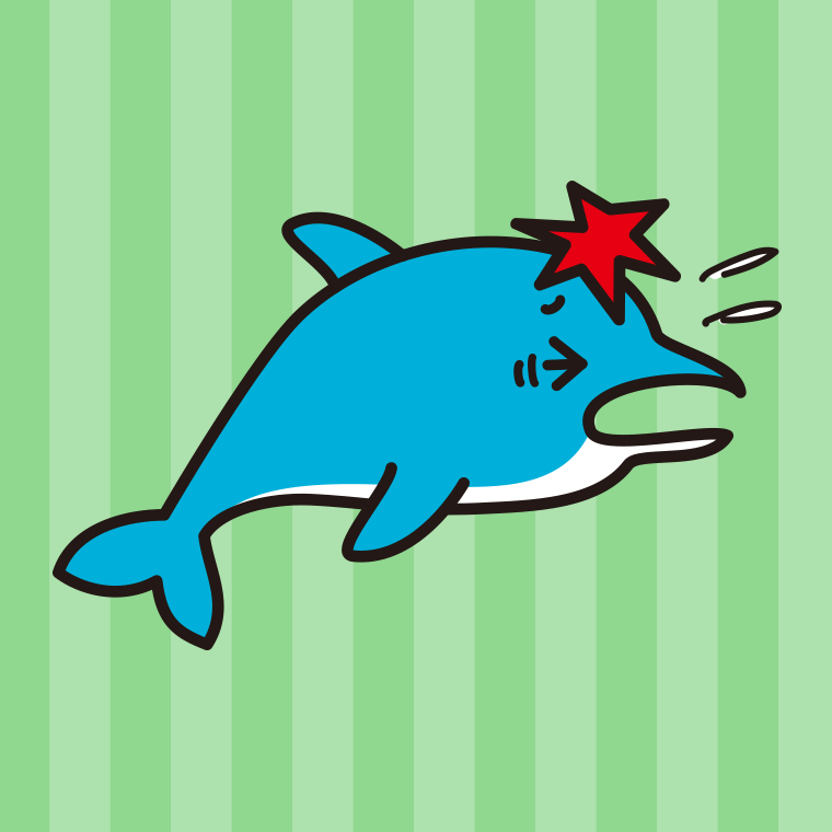 ぶつかるイルカちゃんのイラスト【色、背景あり】PNG