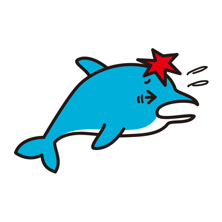 ぶつかるイルカちゃんのイラスト【色あり、背景なし】透過PNG