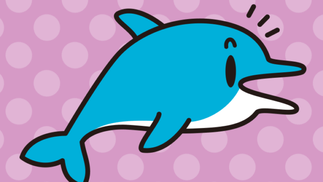 何かに気付くイルカちゃんのイラスト【色、背景あり】PNG