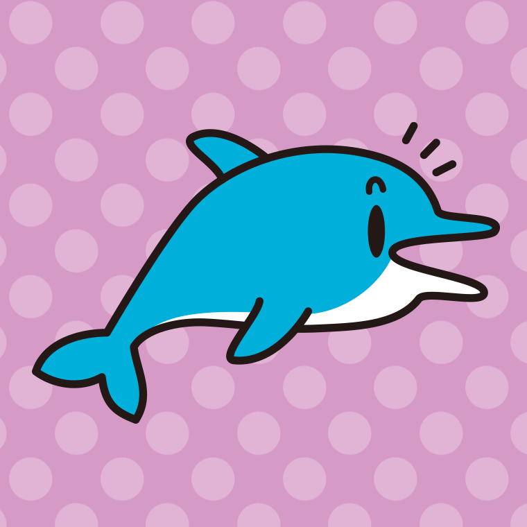 何かに気付くイルカちゃんのイラスト【色、背景あり】PNG