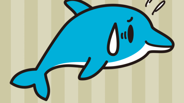 苦笑いするイルカちゃんのイラスト【色、背景あり】PNG