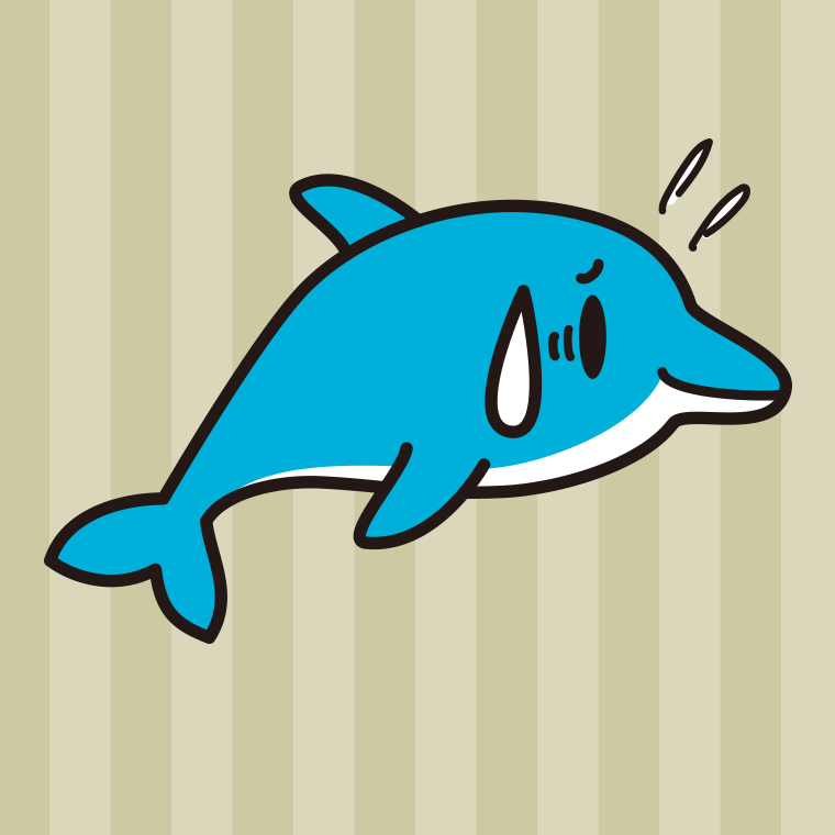 苦笑いするイルカちゃんのイラスト【色、背景あり】PNG