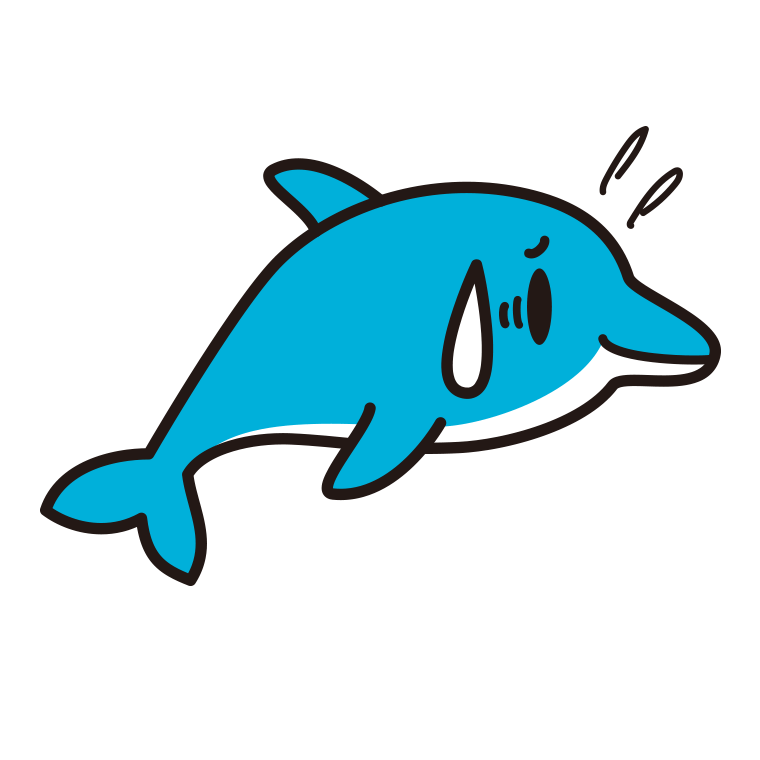 苦笑いするイルカちゃんのイラスト【色あり、背景なし】透過PNG