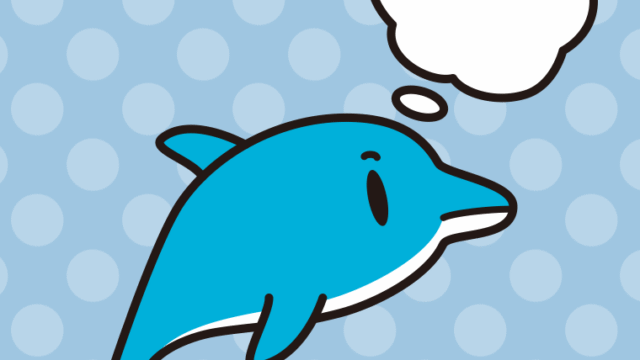 考えるイルカちゃんのイラスト【色、背景あり】PNG