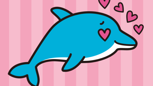 目がハートのイルカちゃんのイラスト【色、背景あり】PNG