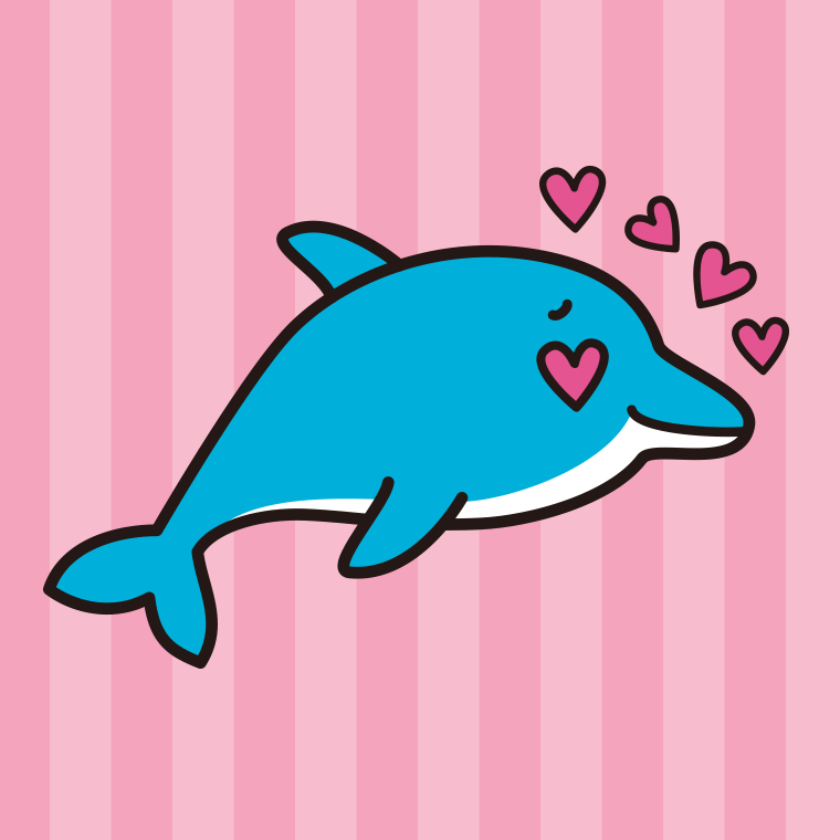 目がハートのイルカちゃんのイラスト【色、背景あり】PNG