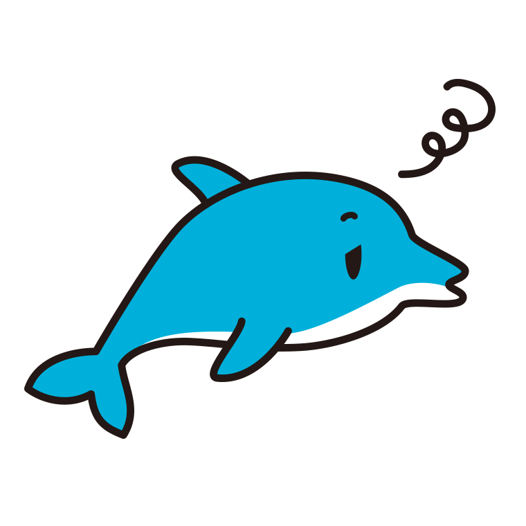 ぼーっとするイルカちゃんのイラスト【色あり、背景なし】透過PNG