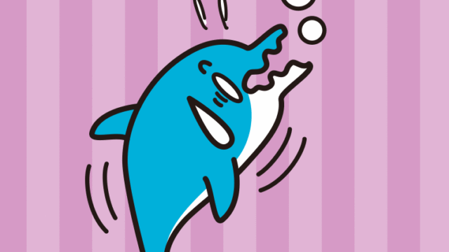 溺れるイルカちゃんのイラスト【色、背景あり】PNG