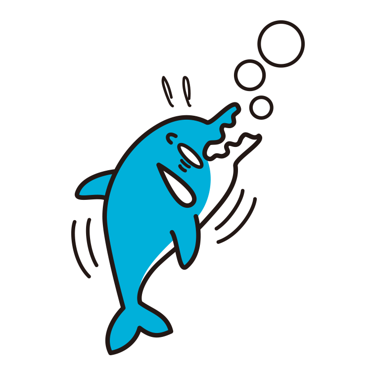 溺れるイルカちゃんのイラスト【色あり、背景なし】透過PNG