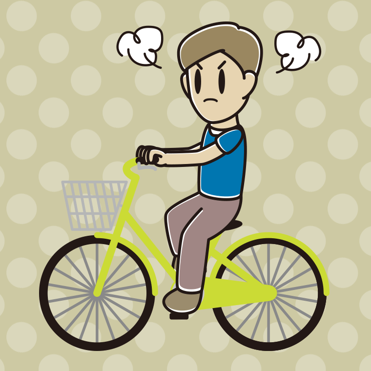 自転車に乗って怒る男性のイラスト【色、背景あり】PNG