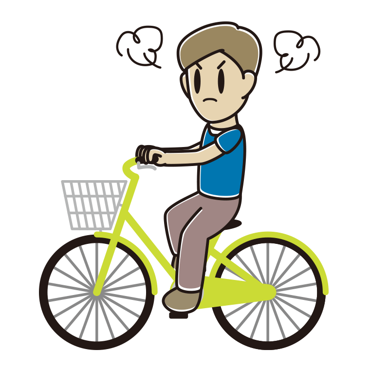 自転車に乗って怒る男性のイラスト【色あり、背景なし】透過PNG