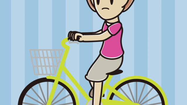 自転車に乗って怒る女性のイラスト【色、背景あり】PNG